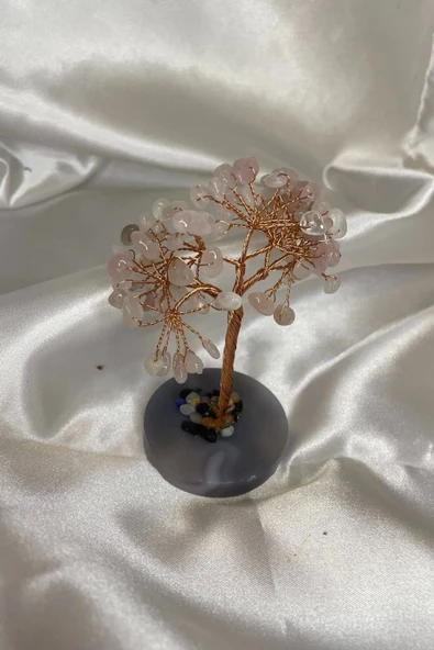 Doğaltaş Pembe Kuvars Taşı Doğal Taş Bakır Hayat Ağacı Stres Meditasyon Taşı - 3
