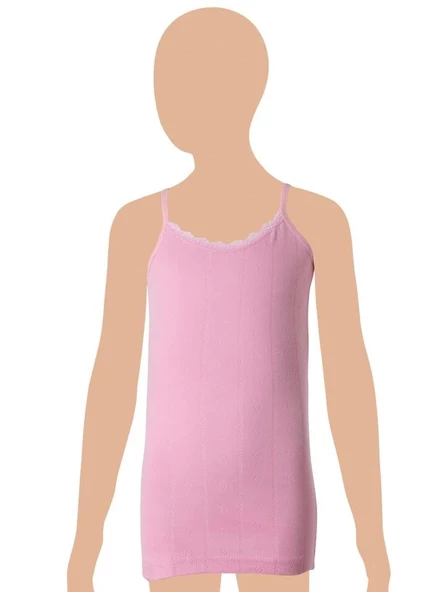 12 Adet Gümüş Kız Çocuk Jakarlı İp Askılı Atlet Karışık Renk 3086 - Resim 2