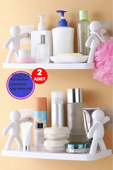 2 li Banyo Mutfak Organizer Şampuan Kozmetik Baharat Kavanoz Düzenleyici Yapışkanlı Raf Çöp Adam