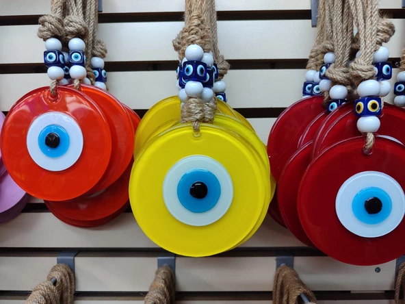 FÜZYON CAM NAZAR BONCUĞU SARI YUVARLAK 14,5 CM - 3