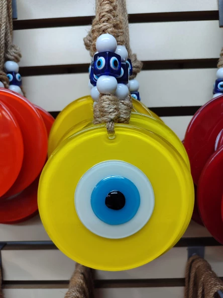 FÜZYON CAM NAZAR BONCUĞU SARI YUVARLAK 14,5 CM - 2