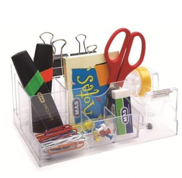 Masaüstü Organizer Kalemlik Bant Kesicili Şeffaf - 2