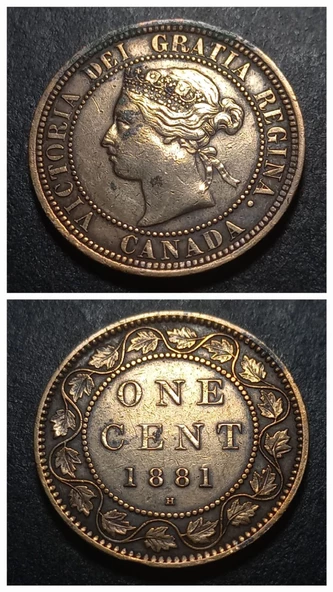 Escoines Koleksiyon 1881 Kanada one cent - Bronz Victoria 5,67 Gram ÇÇT+ eski yabancı madeni para