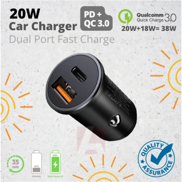 20W PD Çift Bağlantı Hızlı Mini Araç Şarj Cihazı ve iPhone ve Android Cihazlar için - 2