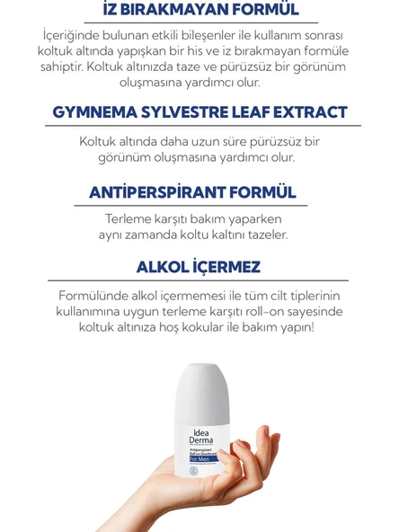 İdea Derma Roll-on Antiperspirant Deodorant 75 ml - Erkekler İçin - Resim 3