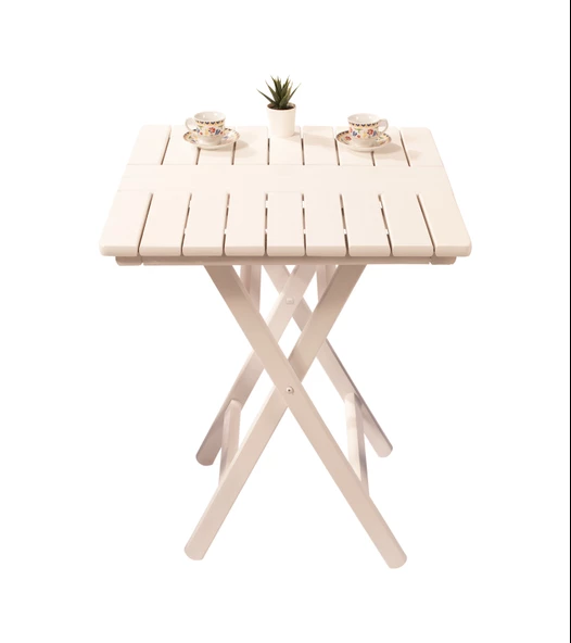 Kaş 70x70 Katlanır Ahşap Bahçe Balkon Mutfak Masası Beyaz ürün görseli