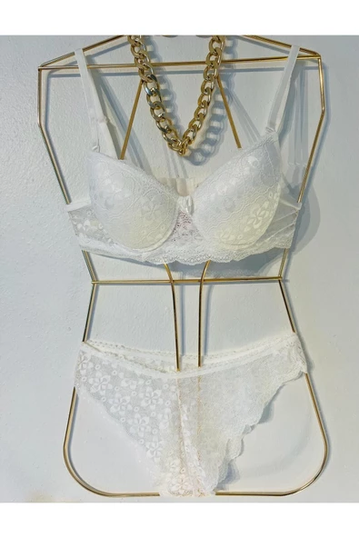 Beyaz Dantel İşlemeli Sütyen Takım - 3
