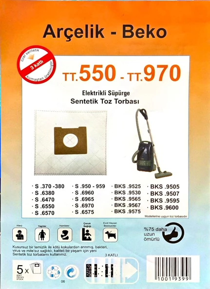 Arçelik & Beko Süpürge Torbası  TT 550- TT 970 5li - 2