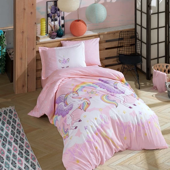 Hobby Magical Pembe - Tek Kişilik Poplin Kapitone Nevresim Takımı