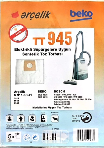 Arçelik & Beko Süpürge Torbası  TT 945 5li - 2