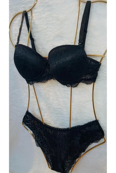 Siyah Dantel İşlemeli Sütyen Takım - 8