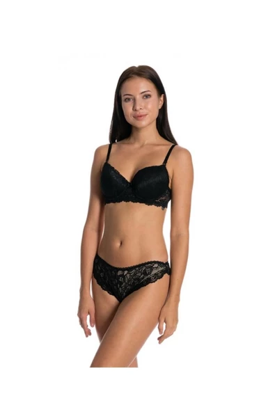Siyah Dantel İşlemeli Sütyen Takım - 4