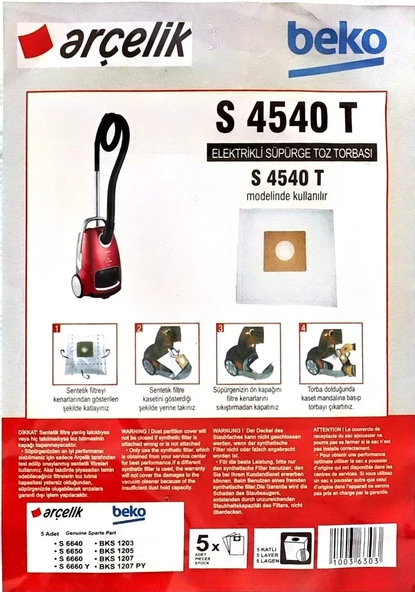 Arçelik & Beko Süpürge Torbası S 4540 T  5li - 2