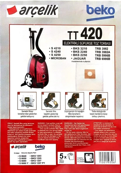 Arçelik & Beko Süpürge Torbası TT 420 5li - 2