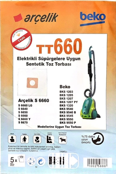 Arçelik & Beko Süpürge Torbası TT 660 5li - 2