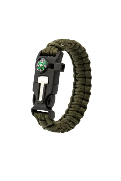 Periboia Düdük Çakı Pusula Çakmaktaşı Paraşüt İpi Hayatta Kalma Bilekliği - 3