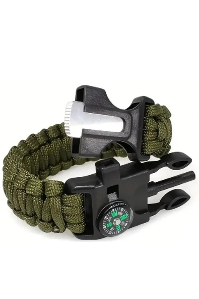 Periboia Düdük Çakı Pusula Çakmaktaşı Paraşüt İpi Hayatta Kalma Bilekliği - 2