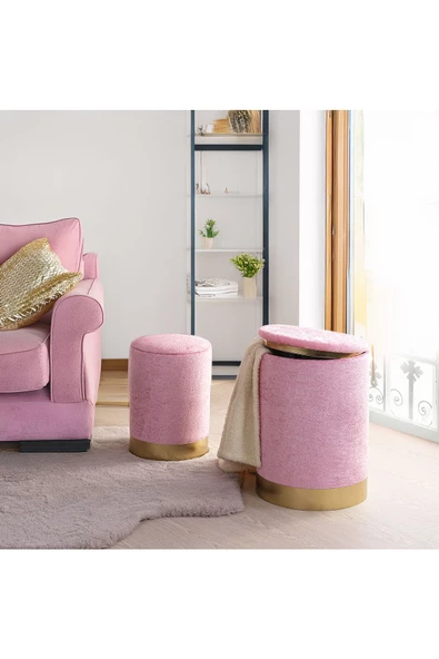 UPSTYLE Comfort 2li Puf Yuvarlak Sandıklı Pembe