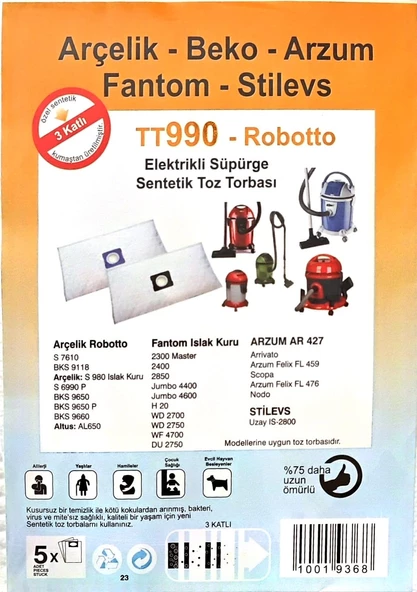 Arçelik & Beko Süpürge Torbası TT 990 Robotto - 2