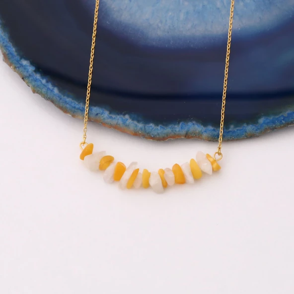 925 Ayar Gümüş Değerli ve Doğal Sitrin Kırık Tasarım Kolye - CNS00550 - Resim 2