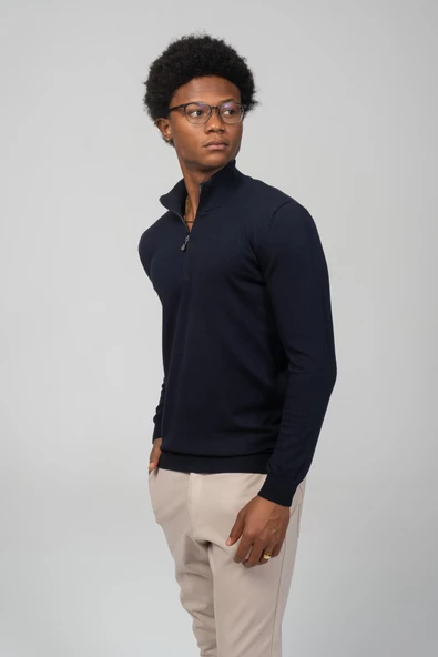 Erkek Yarım Balıkçı Yaka Fermuarlı Yumuşak Dokulu Mevsimlik Triko Kazak - 6