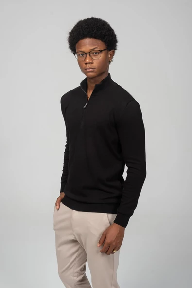 Erkek Yarım Balıkçı Yaka Fermuarlı Yumuşak Dokulu Mevsimlik Triko Kazak - 3