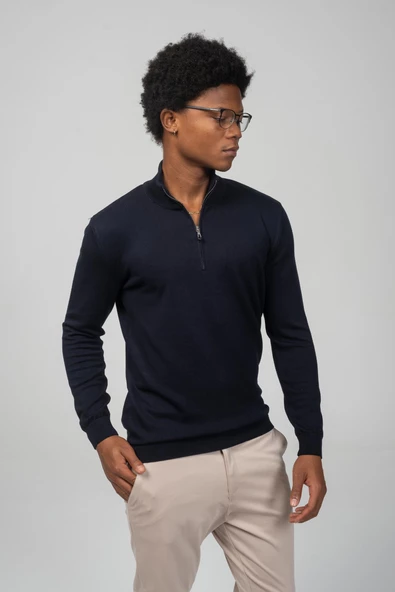 Erkek Yarım Balıkçı Yaka Fermuarlı Yumuşak Dokulu Mevsimlik Triko Kazak - 8