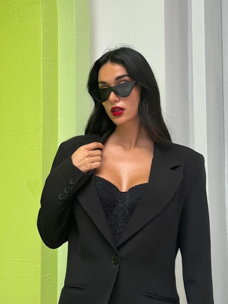 Simli Siyah Bustiyer Takım - Destekli - 5