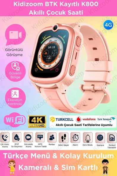 K800 Akıllı Çocuk Saati Sim Kartlı Gps Konum Görüntülü Konuşma Ortam Dinleme Özellikli Çocuk Saati - 9