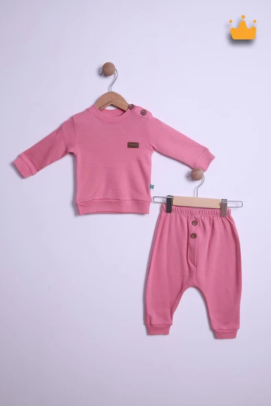 Babyhola %100 Pamuk Düğmeli Sweat Düğmeli Pantolon Takım 236311 - 2