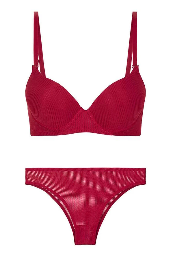 Fitilli Sütyen Takım - Vişne - 5