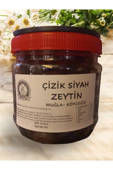 Burdur Hasat 750 gr Köyceğiz Ev Yapımı Yağlı Çizik Siyah Zeytin (ARALIK 2023 MAHSULÜ)