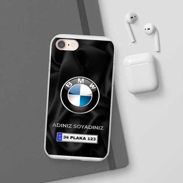 iPhone 8 İçin Kişiye Özel BMW Logolu ve İsim Yazılı Premium Telefon Kılıfı