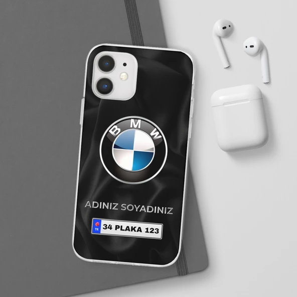 iPhone 12 İçin Kişiye Özel BMW Logolu ve İsim Yazılı Premium Telefon Kılıfı