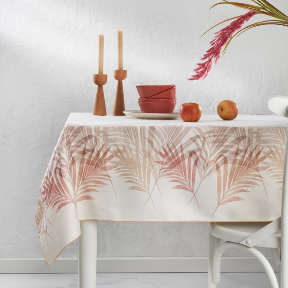 Schafer Home Leaf Poly Linen Masa Örtüsü 150x220 Cm-Kiremit