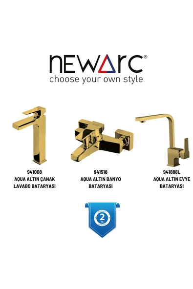 Newarc Aqua Altın Lavabo,Banyo,Evye Batarya Set