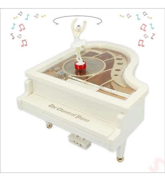 Piyano Müzik Kutusu Dans Eden Balerinli Kurmalı Müzik Kutusu ( Pilsiz çalışır) - Resim 4