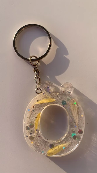 O Harfi Şeffaf Epoksi Simli Kurutulmuş Papatya Yapraklı Gümüş Aksesuarlı Anahtarlık El Yapımı - Resim 7