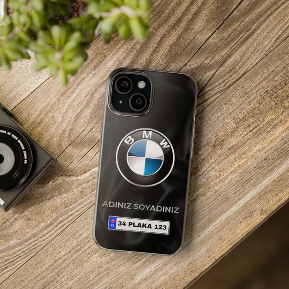 iPhone 15 İçin Kişiye Özel BMW Logolu ve İsim Yazılı Premium Telefon Kılıfı