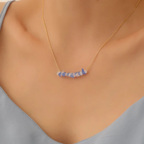 925 Ayar Gümüş Değerli ve Doğal Kırık Taş Tasarım Kolye - CNS00556 ürün görseli 1