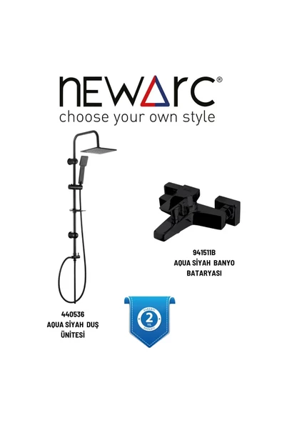 Newarc Aqua Siyah Banyo Bataryası,Duş Ünitesi Set