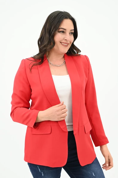 Kadın Büyük Beden Yalancı Cep Detaylı Ceket 0106-23 - 12