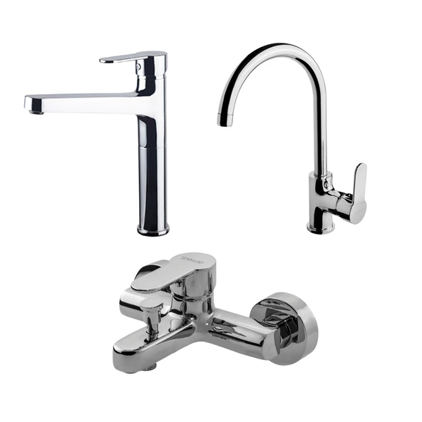 Newarc Domino Çanak Lavabo,Banyo,Evye Batarya Set