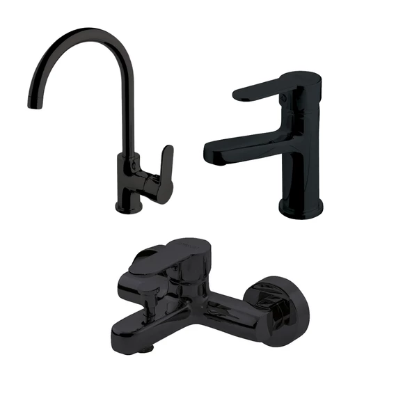 Newarc Domino Siyah Banyo Lavabo,Banyo,Evye Batarya Set