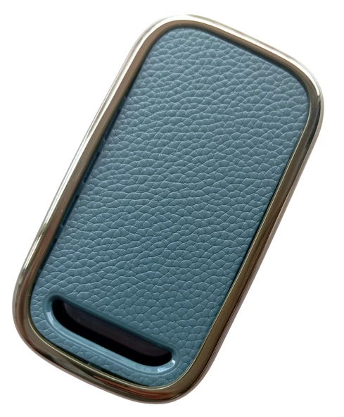 Chery Tiggo Uyumlu Anahtar Kılıfı Kumanda Kılıfı Oto Anahtarlık Deri Desenli Gri Gold - Resim 3