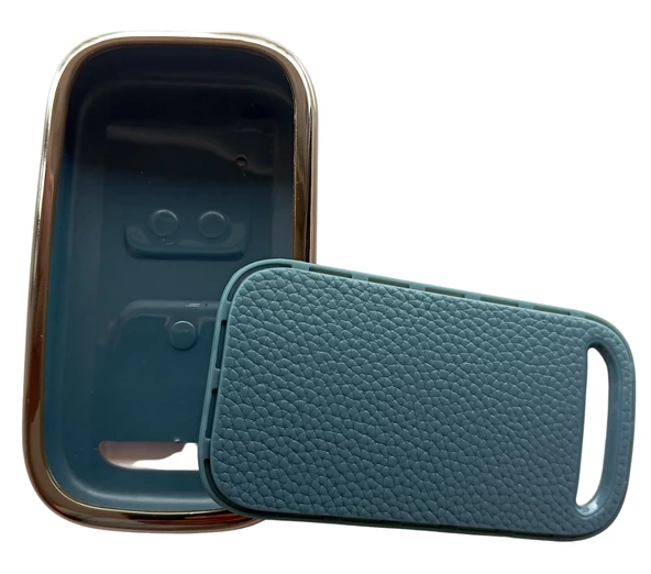 Chery Tiggo Uyumlu Anahtar Kılıfı Kumanda Kılıfı Oto Anahtarlık Deri Desenli Gri Gold - Resim 4