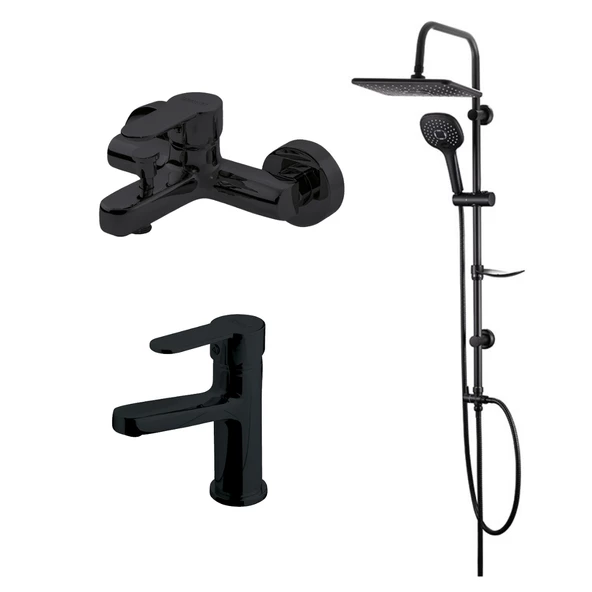 Newarc Domino Siyah Lavabo,Banyo Bataryası,Bold Duş Ünitesi