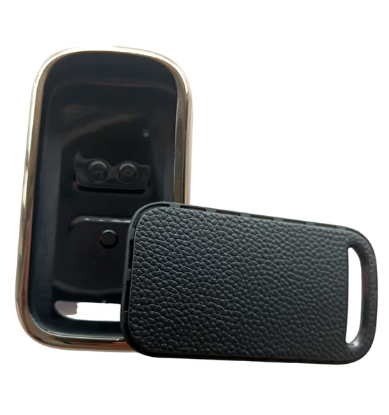 Chery Tiggo Uyumlu Anahtar Kılıfı Kumanda Kılıfı Oto Anahtarlık Deri Desenli Siyah Gold - Resim 4