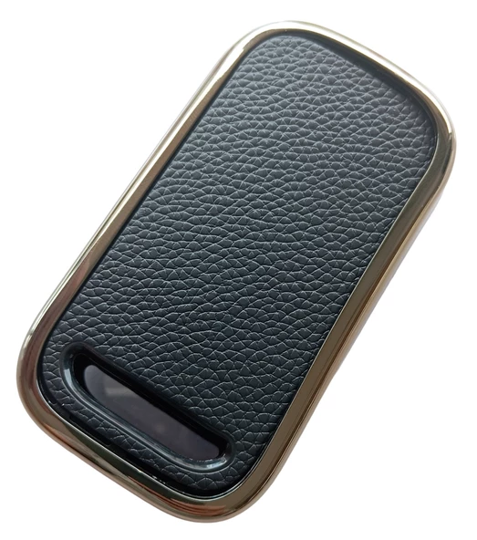 Chery Tiggo Uyumlu Anahtar Kılıfı Kumanda Kılıfı Oto Anahtarlık Deri Desenli Siyah Gold - Resim 3