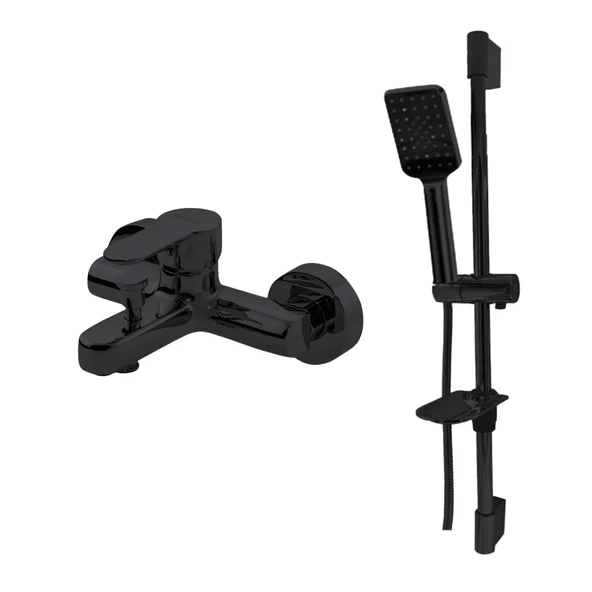 Newarc Domino Siyah Banyo Bataryası, Aqua Siyah Sürgülü Set